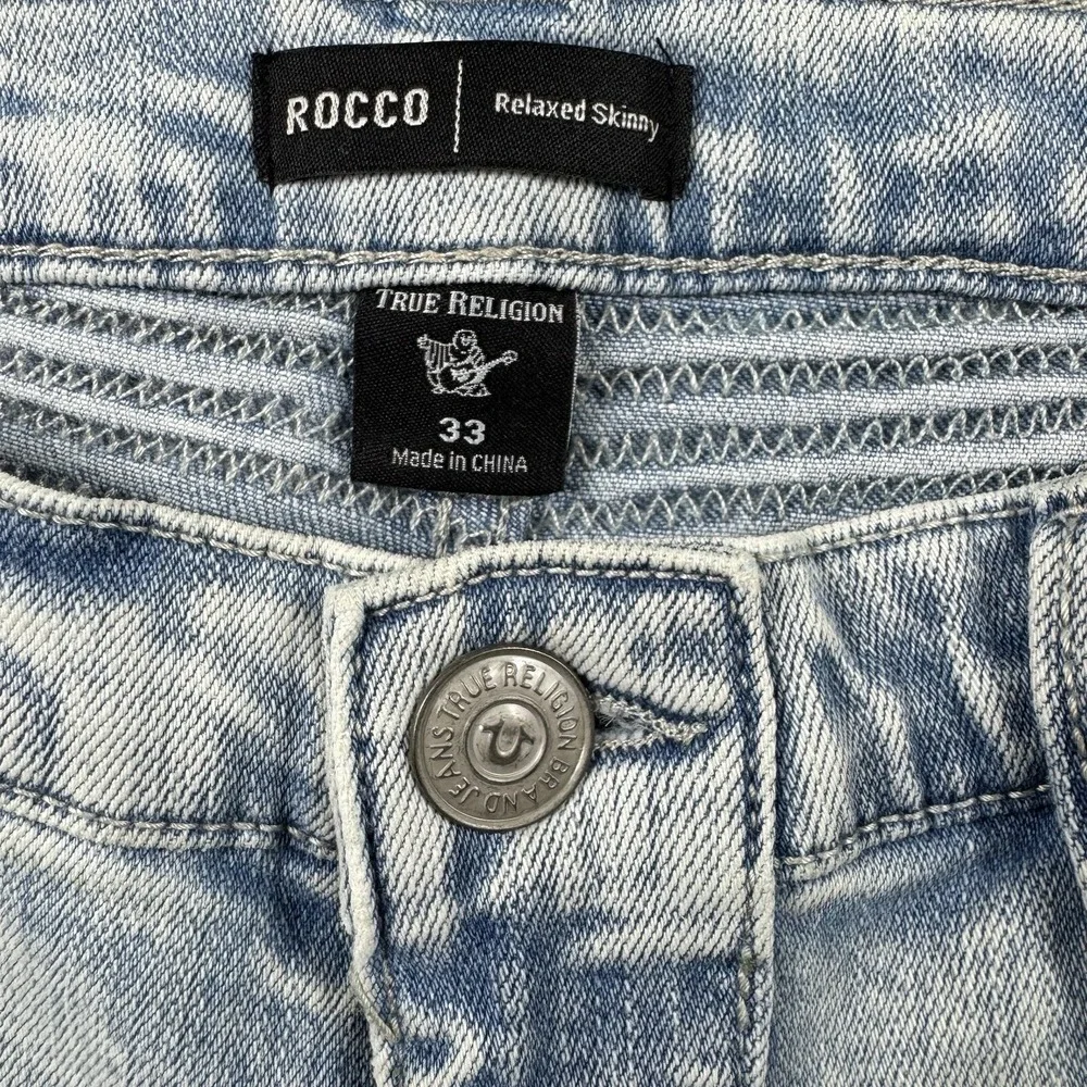 True Religion Rocco Moto Bleach Wash Mens Stretch Denim Jeans Size 33x34